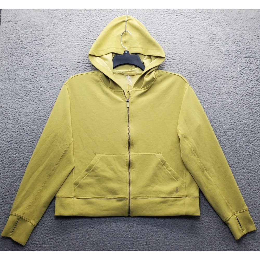 Rhone Golf DreamGlow Hoodie Womens Medium Yellow Thumbhole Sleeve Cropped Zip Up